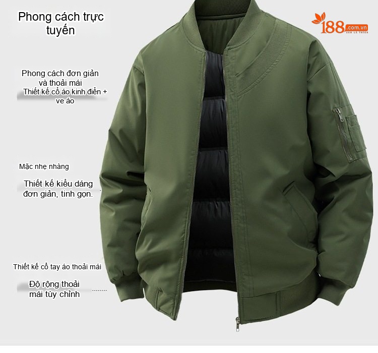 Áo Khoác Bông Nam Dày Dặn Cổ Bóng Chày Cotton Dáng Rộng Giữ Ấm Phong Cách Cặp Đôi Màu Kem, Nâu, Xanh, Đen... chi tiết 8
