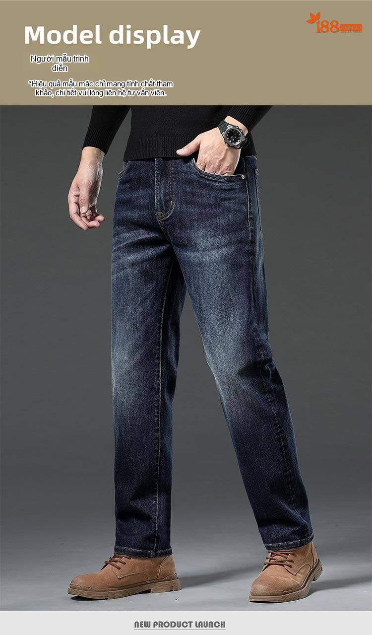 Quần Jean Nam Ống Đứng Co Giãn Vừa Vặn Phong Cách Retro Màu Xanh Denim chi tiết 33