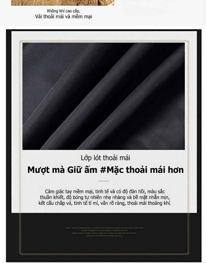 Áo Khoác Da Cừu Nam Cổ Bẻ Khóa Kéo Dáng Ôm Phong Cách Doanh Nhân Màu Đen chi tiết 3
