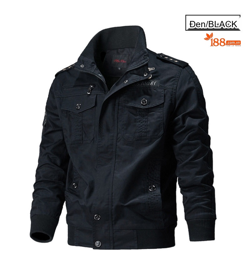 Áo Khoác Bomber Nam Cotton Giặt Nước Phong Cách Quân Đội Cổ Điển Màu Nâu, Xanh Rêu, Đen chi tiết 8