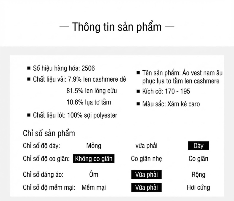 Áo Vest Nam Cashmere Lụa Tằm, Áo Khoác Blazer Kẻ Sọc Thu Đông Phong Cách Casual Màu Xám chi tiết 9