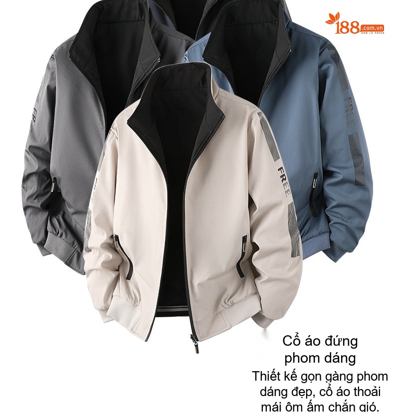 Áo Khoác Gió Nam Hai Mặt Phong Cách Ins Thời Trang Thu Đông Màu Kem, Đen, Xanh, Xám chi tiết 4