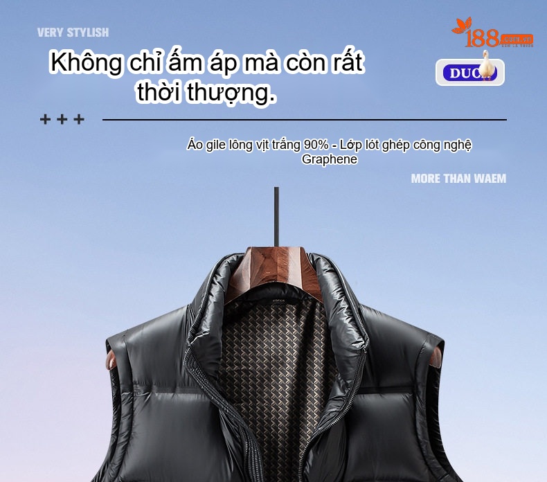 Áo Gile Phao Lông Vũ Nam 90% Lót Lông Vịt Trắng Giữ Ấm Không Tay Màu Đen chi tiết 1