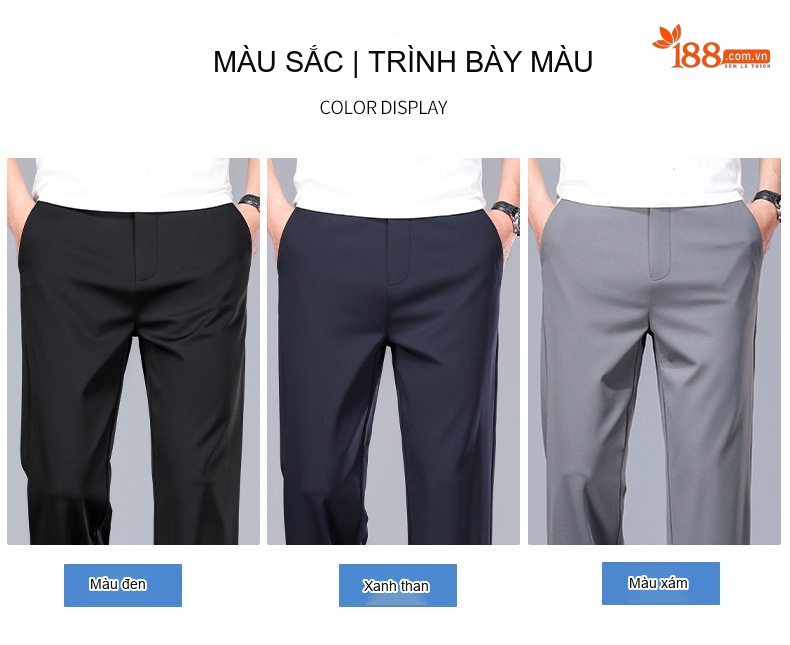 Quần Âu Nam Lụa Tơ Tằm Mỏng Mát Co Giãn Thoáng Khí Dáng Suông Màu Đen, Xám chi tiết 9