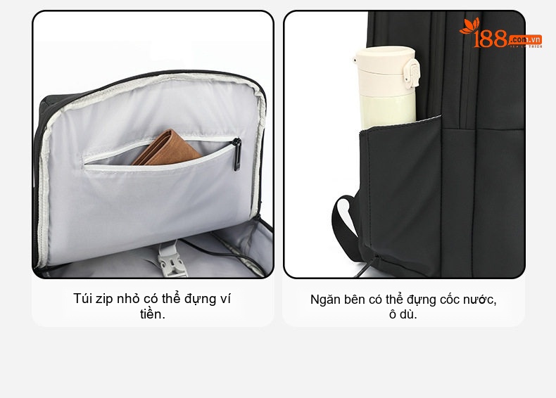 Balo Đôi Nam Nữ Da Bóng Chống Nước Thời Trang Công Sở Đựng Laptop Màu Đen chi tiết 15