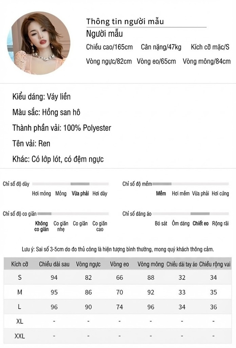 Váy Ôm Body Nữ Cổ chữ Vuông Tay Lỡ Ren Hòa Tan Nước Dáng Ngắn Màu Hồng chi tiết 2