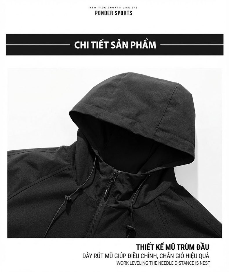 Áo khoác gió chống thấm nước có mũ trùm đầu phong cách outdoor chi tiết 27