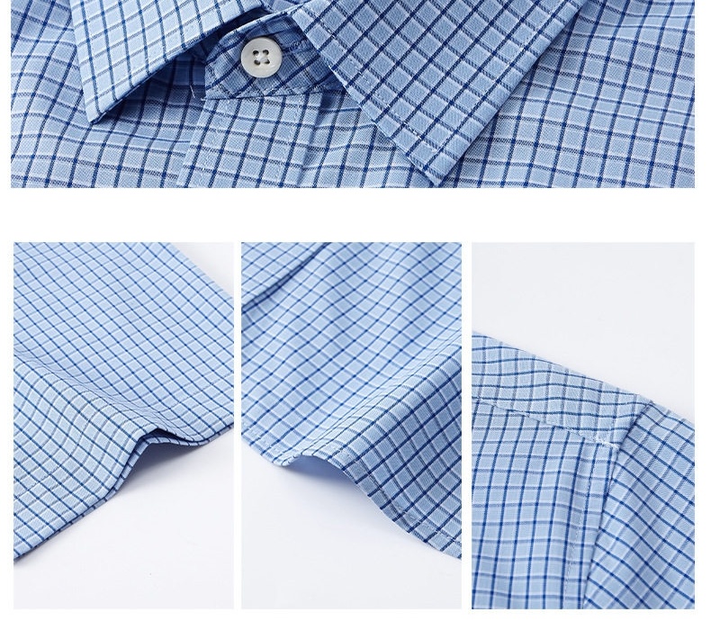 Áo Sơ Mi Nam Sợi Tơ Lụa Cotton Ngắn Tay Chống Nhăn Phong Cách Thanh Lịch Màu Xanh Da Trời, Tím chi tiết 5