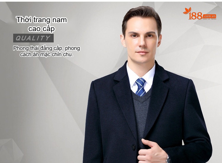 Áo Khoác Dạ Nam Hai Mặt Lông Cừu Dáng Vest Công Sở Màu Đen chi tiết 1