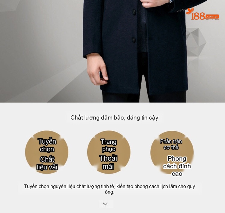 Áo Khoác Dạ Nam Hai Mặt Lông Cừu Dáng Vest Công Sở Màu Đen chi tiết 2