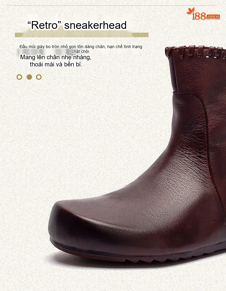Boot Nữ Da Bò Cổ Ngắn Phong Cách Anh Chiều Cao Đế Khoảng 2cm Màu Nâu, Xám chi tiết 4