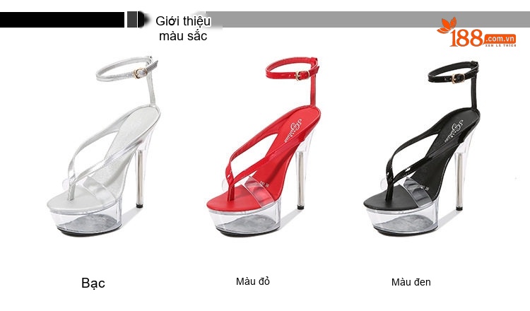 Giày Sandal Cao Gót Nữ Kẹp Ngón Gót Nhọn Quai Mảnh Gót Cao 13cm - 15cm Màu Đen, Đỏ, Trắng, Vàng... chi tiết 2
