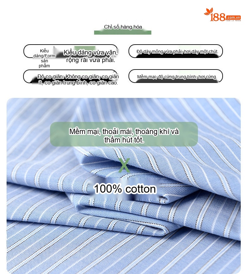 Áo Sơ Mi Dài Tay Nam Cotton Kẻ Sọc Kiểu Dáng Ôm Vừa Màu Xanh, Hồng, Xám chi tiết 4