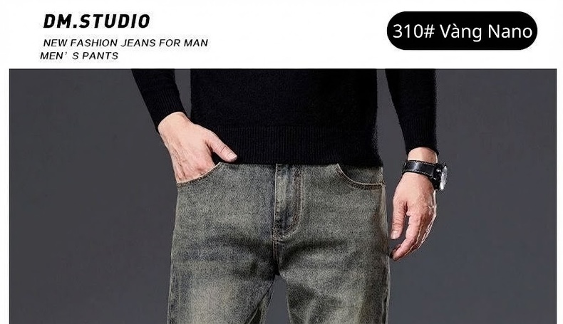 Quần Jean Nam Ống Suông Rộng Co Giãn Phong Cách Retro Màu Xanh Denim chi tiết 23