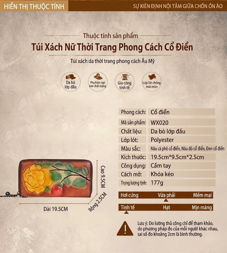 Ví Nữ Dáng Dài Khóa Kéo Họa Tiết Hoa Hồng Dập Nổi Phong Cách Châu Âu Màu Vàng, Đỏ, Đen... chi tiết 2