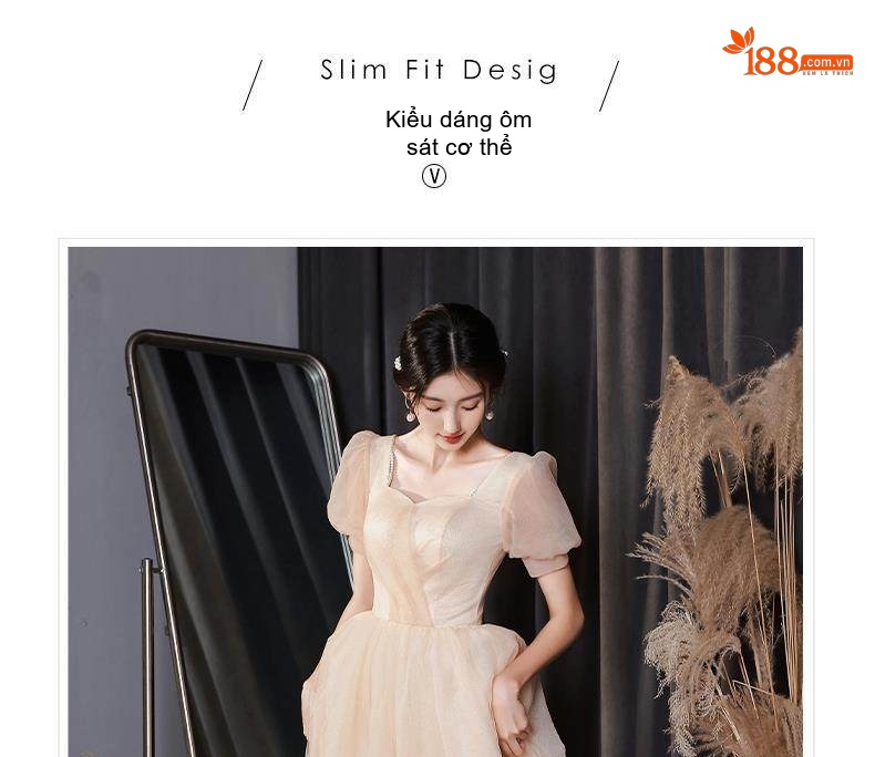 Váy Dạ Hội Nữ Màu Champagne Thiết Kế Sang Trọng Nhẹ Nhàng Cho Học Sinh, Sinh Viên, Dự Tiệc, Lễ Tốt Nghiệp chi tiết 4