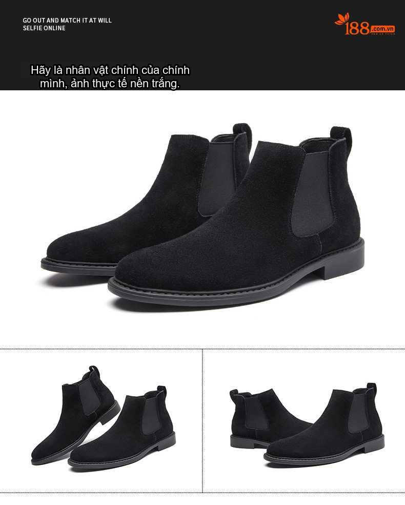 Boot Chelsea Nam Da Mờ Cao Cổ Chiều Cao Đế Khoảng 3cm Màu Đen, Nâu, Xám chi tiết 23