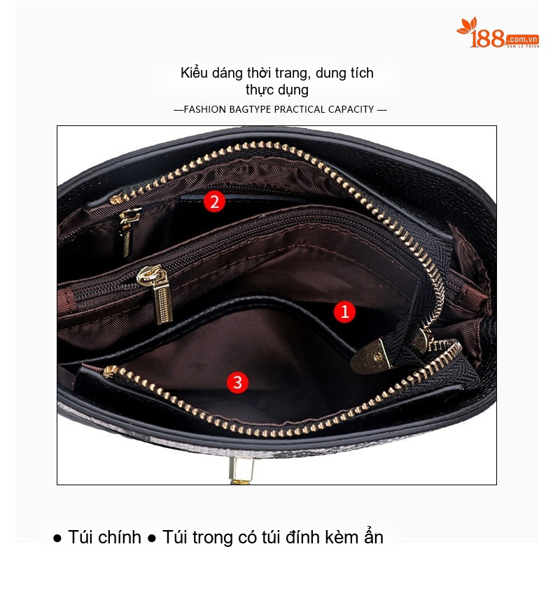 Túi Đeo Vai Nữ Da Bò Thật Kiểu Túi Bucket Hoạ Tiết Đan Màu Đen chi tiết 8