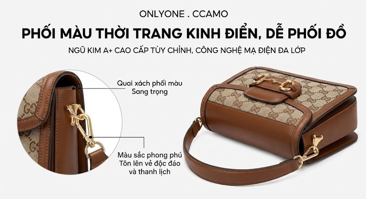 Túi Tote Nữ In Chữ Lớn Đeo Vai Chất Da Bóng, Túi Xách Tay Đi Làm, Đi Chơi Màu Nâu chi tiết 4
