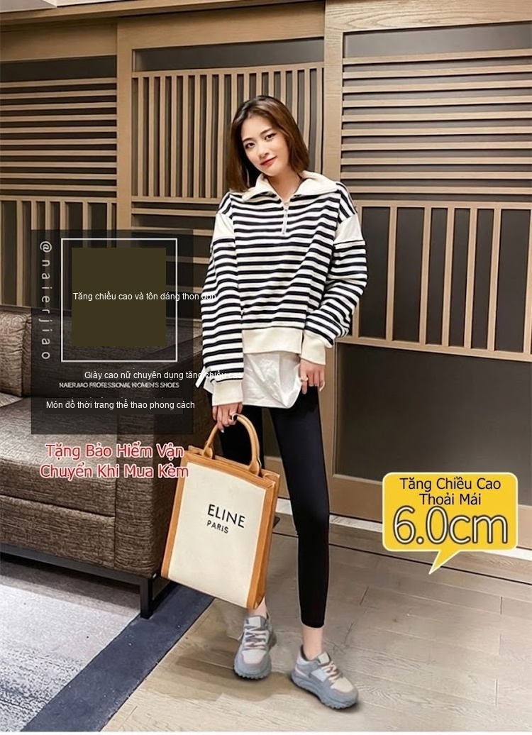 Giày Thể Thao Nữ Đế Dày Phong Cách Hàn Quốc Chiều Cao Đế Khoảng 5cm Màu Đen, Xám chi tiết 25