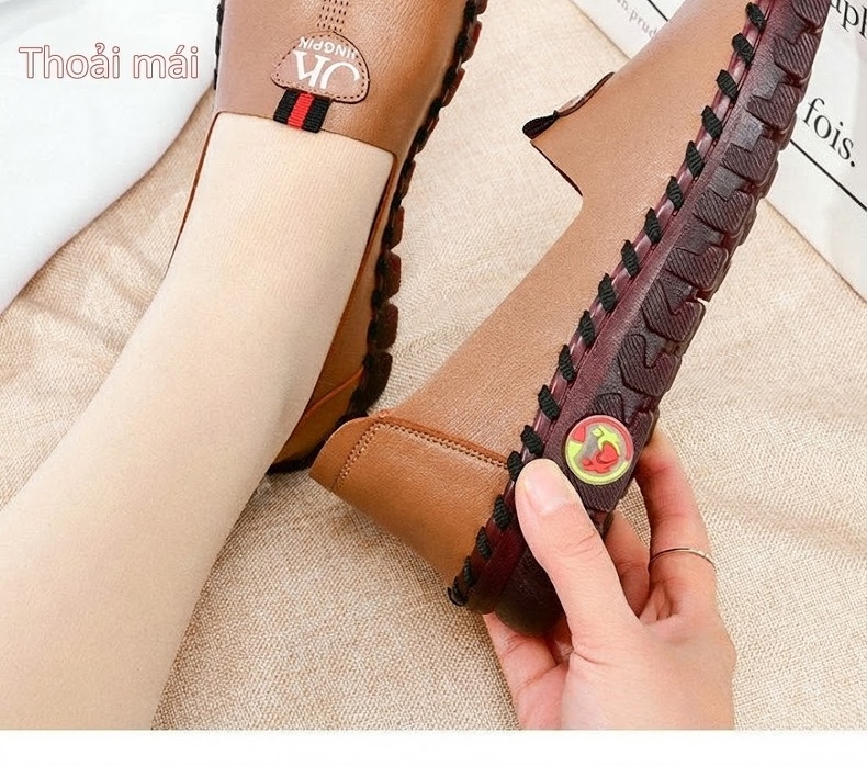 Giày Búp Bê Đế Bệt Da Bóng Mềm Mại Chiều Cao Đế Khoảng 1cm Màu Kem, Nâu, Đen, Đỏ... chi tiết 2