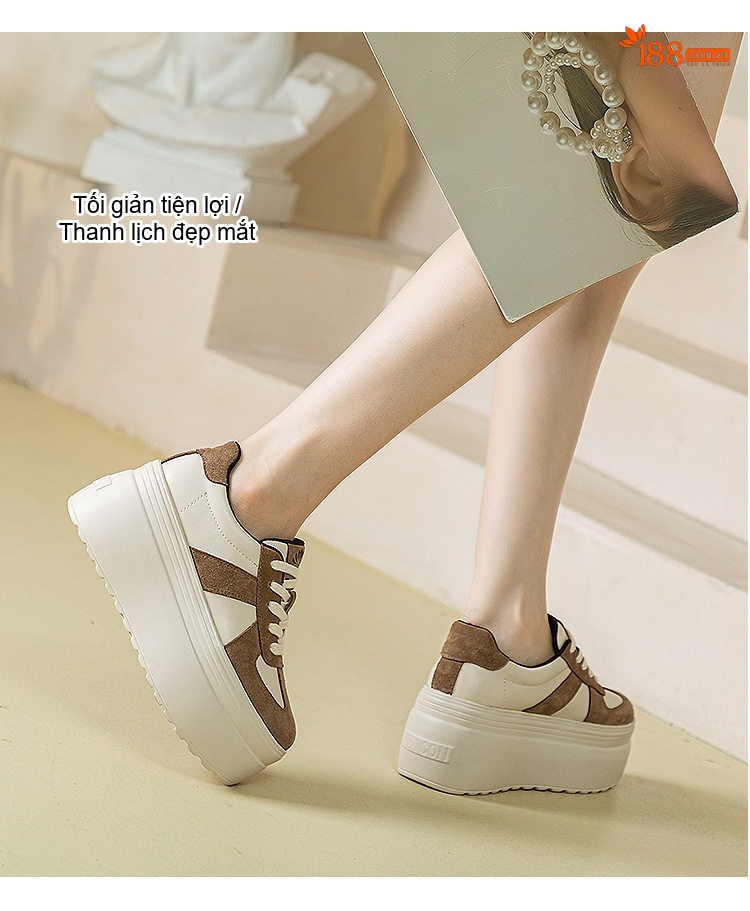 Giày Thể Thao Nữ Đế Xuồng Chiều Cao Đế Khoảng 6cm Phối Màu Phong Cách Đức Màu Trắng, Nâu, Đen chi tiết 13