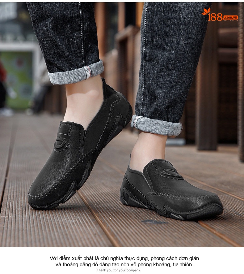 Giày Lười Nam Da Mờ Thoáng Khí Chống Trượt Chiều Cao Đế Khoảng 3cm Màu Kem, Đen, Nâu, Xám chi tiết 37