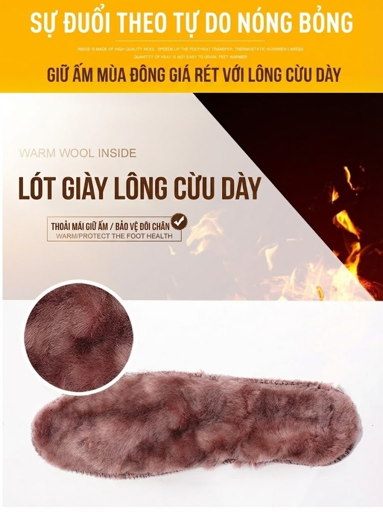 Giày Cao Cổ Nam Da Bò Lót Lông Giữ Ấm Chiều Cao Đế Khoảng 4cm Màu Đen chi tiết 6