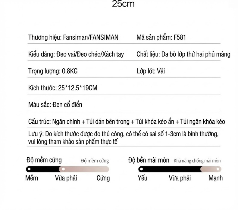 Túi Xách Tay Nữ Da Bò Dáng Hộp Quả Trám Đeo Vai, Đeo Chéo Màu Đen chi tiết 23