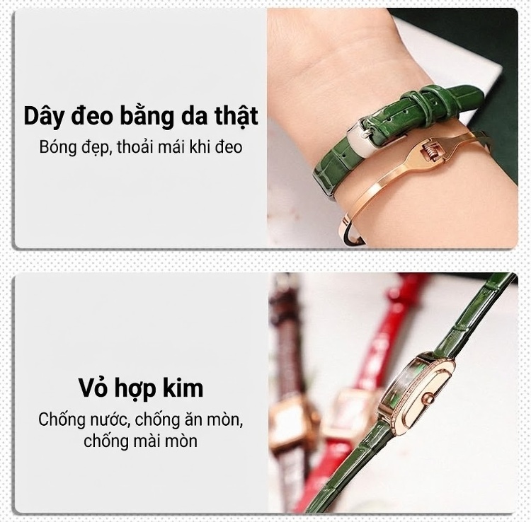 Đồng Hồ Nữ Dây Da Mặt Vuông Labaoli LA082 Màu Xanh Lá, Đỏ, Nâu chi tiết 10