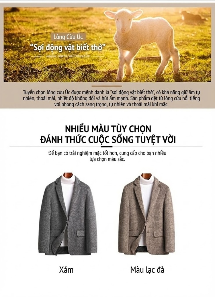 Áo Vest Nam Lông Cừu Kẻ Ô Kiểu Âu Thu Đông Màu Nâu, Xám chi tiết 26