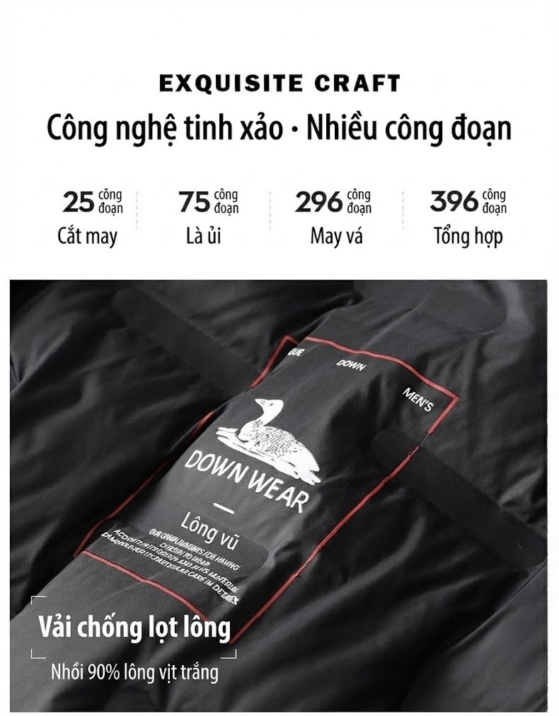 Áo Khoác Nam Dáng Dài Hai Mặt Lông Cừu Lót Lông Vũ Dày Dặn Màu Đen, Xám chi tiết 2