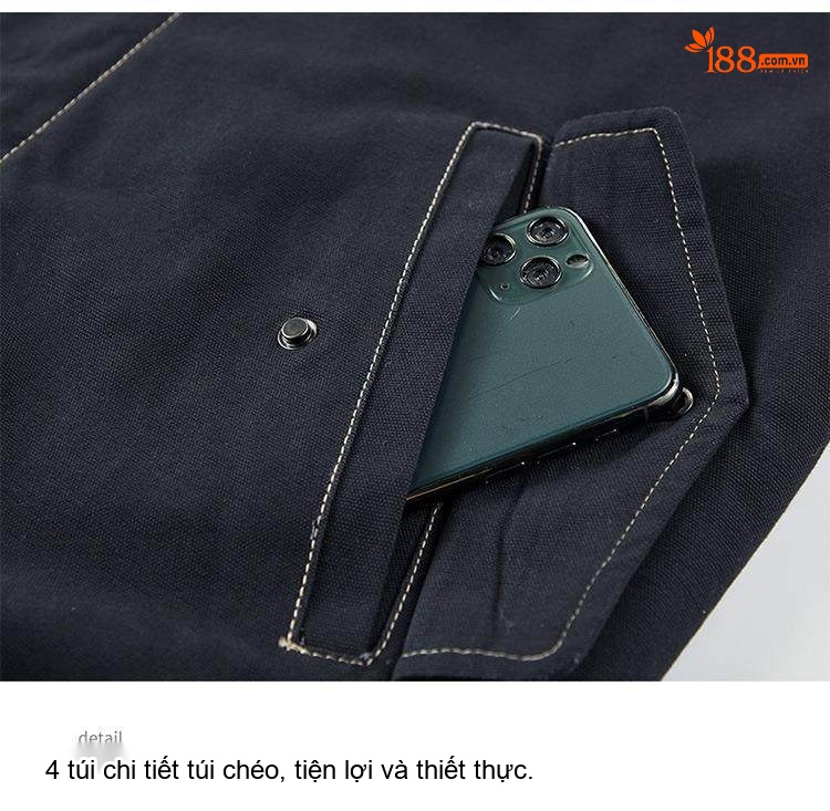 Áo Khoác Cotton Nam Lót Lông Có Mũ Trùm Đầu Dáng Rộng Màu Xanh Rêu, Xanh Navy chi tiết 7