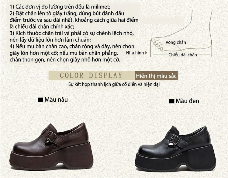 Giày Mary Jane Nữ Da Bò Đế Dày Chiều Cao Đế Khoảng 5cm Màu Đen, Nâu chi tiết 3