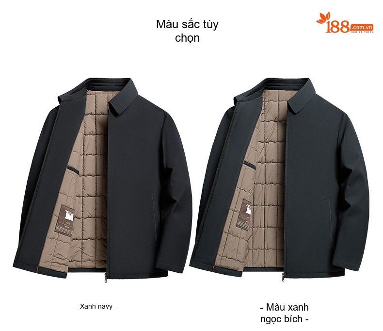 Áo Khoác Cotton Nam Cổ Bẻ Lót Lông Cừu Non Giữ Ấm Màu Đen chi tiết 8