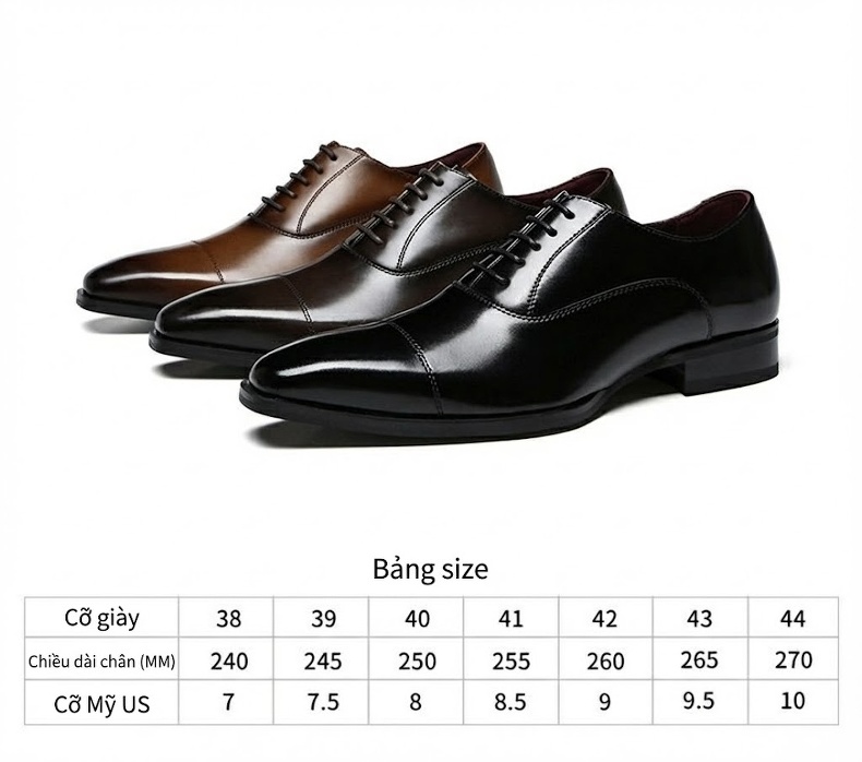 Giày Tây Buộc Dây Nam Da Thật Vân Cá Sấu Dập Nổi Chiều Cao Đế Khoảng 3cm Màu Đen, Nâu chi tiết 2
