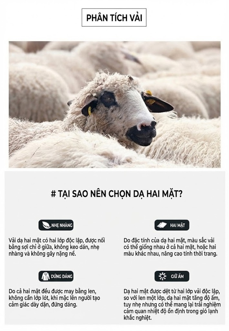 Áo Khoác Dạ Nam Hai Mặt Lông Cừu Thu Đông Dáng Ôm Màu Đen, Xám chi tiết 25