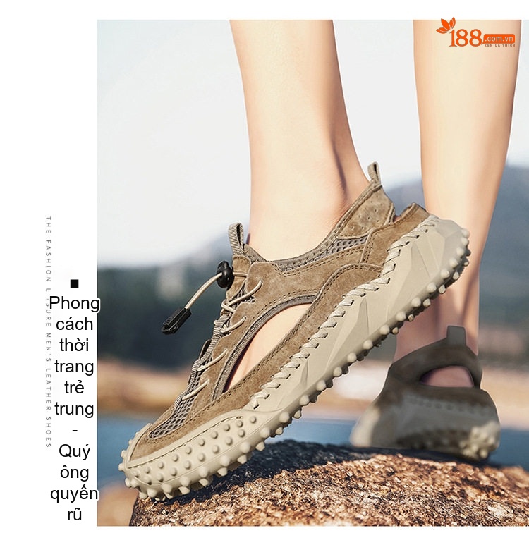 Sandal Leo Núi Nam Mũi Bít Thể Thao Thoáng Khí Chống Trượt Chiều Cao Đế Khoảng 3cm Màu Đen, Xám, Nâu chi tiết 10