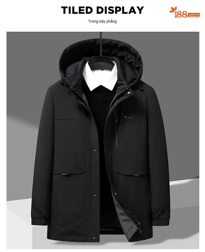 Áo Khoác Phao Nam Lót Lông Vũ Dày Dặn Giữ Ấm Thiết Kế 3 Trong 1 Màu Đen chi tiết 12