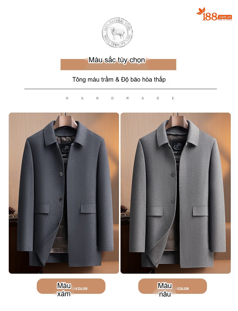 Áo Khoác Dạ Nam Lông Vũ Lót Trong Tháo Rời Phong Cách Business Casual Màu Xám chi tiết 17