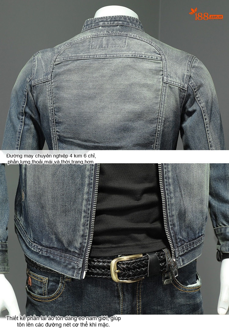 Áo Khoác Jean Nam Motor Biker Slim Fit Cổ Trụ Khóa Kéo chi tiết 10