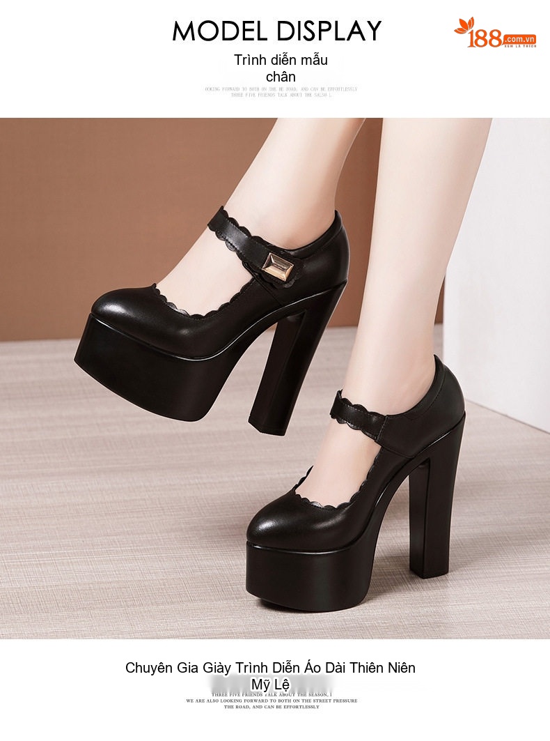 Giày Cao Gót Nữ Đế Xuồng 15cm Quai Ngang Mũi Nhọn Phong Cách Vintage Màu Đen, Bạc, Trắng, Đỏ... chi tiết 9