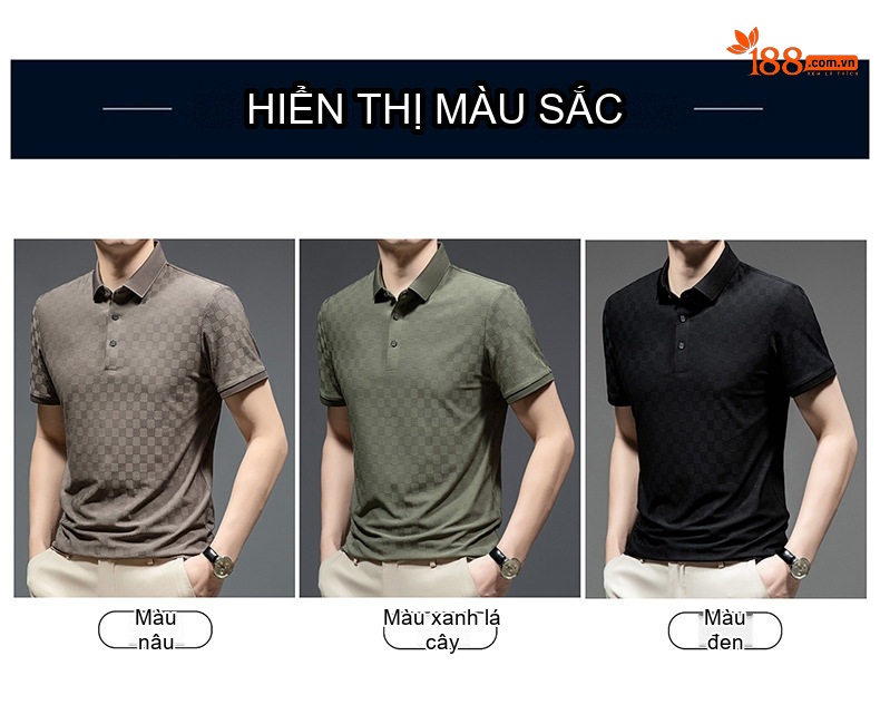 Áo Polo Nam Tay Ngắn Họa Tiết Caro Phong Cách Trung Niên Màu Đen, Xám, Xanh Olive, Nâu chi tiết 2