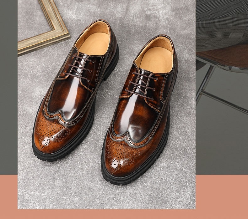 Giày Tây Brogue Nam Da Bò Bóng Chiều Cao Đế Khoảng 4cm Màu Nâu, Đen chi tiết 2