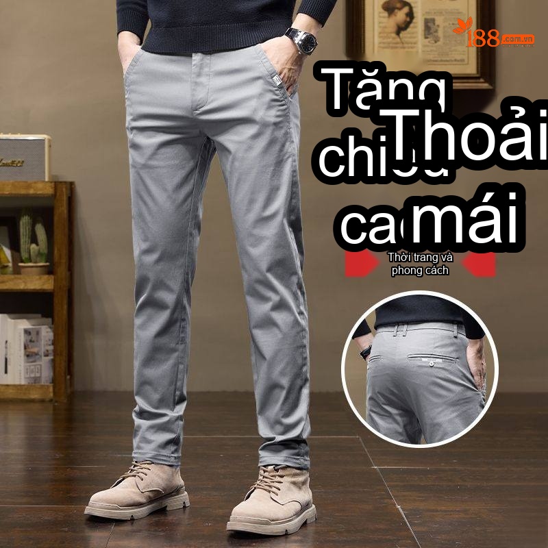 Quần Dài Nam Cotton Co Giãn Dáng Ôm Vừa Vặn Màu Đen, Xám