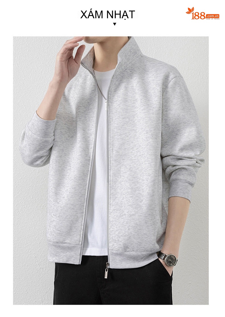 Áo Khoác Bomber Nam Cổ Trụ Khóa Kéo Phong Cách Casual Màu Nâu, Xanh, Đen, Trắng... chi tiết 13