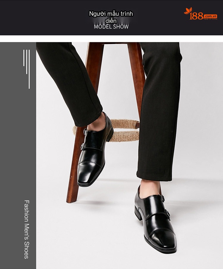 Giày Tây Monk Strap Nam Da Thật Chiều Cao Đế Khoảng 3cm Màu Đen, Nâu chi tiết 9