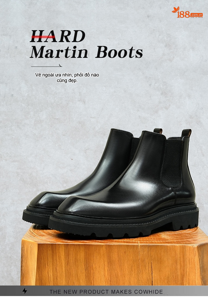 Boot Chelsea Nam Da Bóng Cao Cổ Đế Dày Chiều Cao Đế Khoảng 4cm Màu Đen, Nâu chi tiết 1
