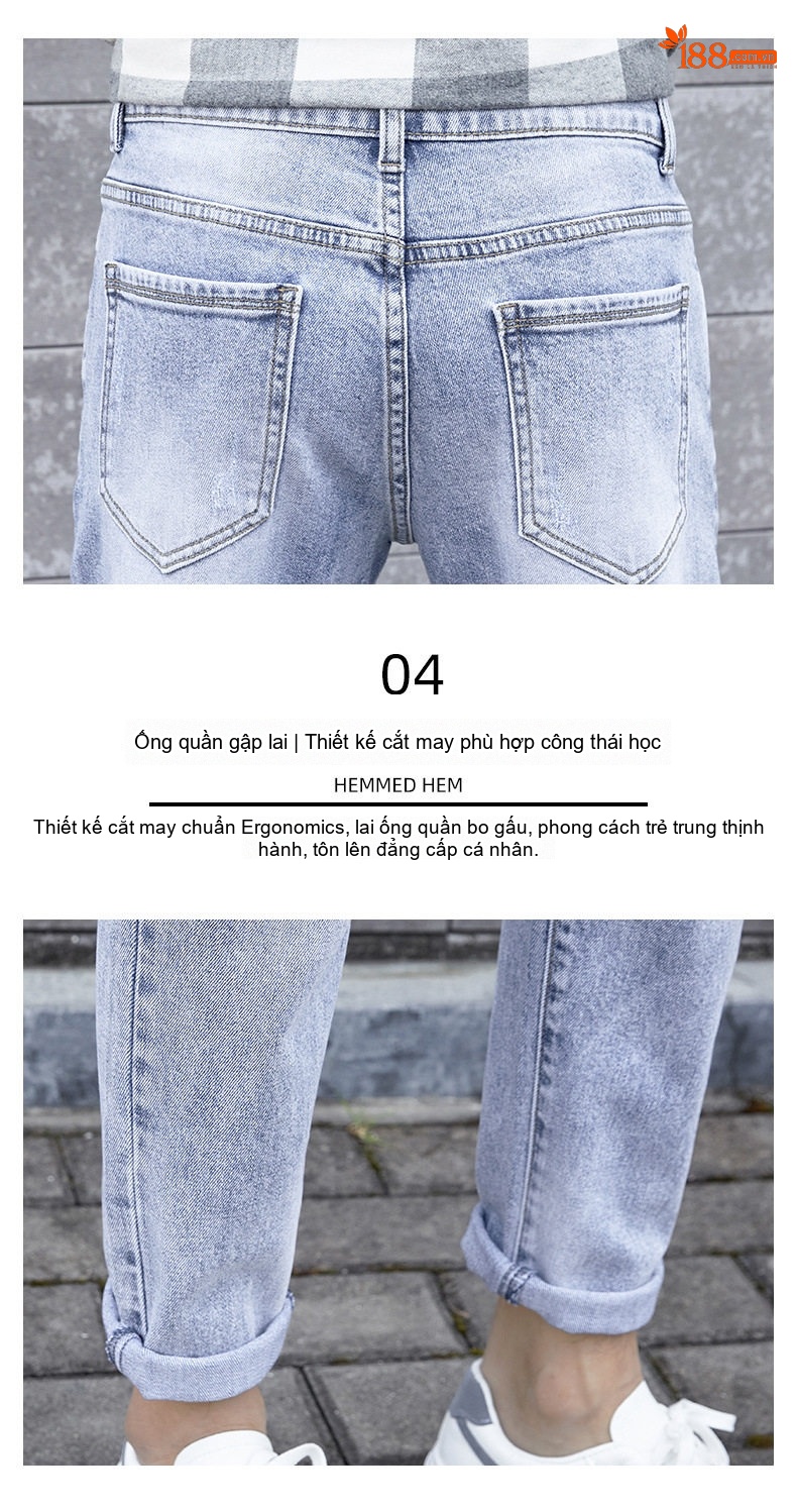 Quần Jean Nam Dáng Slim Fit Ống Lửng Phong Cách Casual Màu Xanh chi tiết 37