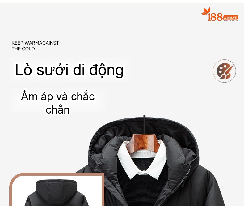 Áo Phao Lông Vũ Nam Ba Lớp Chống Thấm Nước Mũ Trùm Đầu Tháo Rời Siêu Ấm Màu Đỏ, Xám, Đen, Trắng... chi tiết 4
